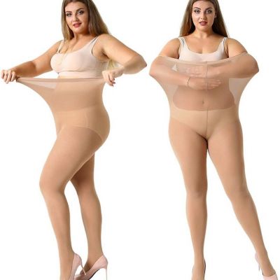 MANZI Women's 2 Pairs Control Top Pantyhose High Waist Plus Size XL